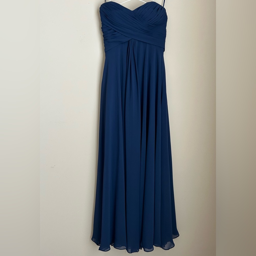 Allure Bridals Navy Blue 1221 Strapless Pleated Bridesmaid Formal Prom Dress Sz6